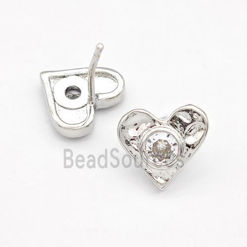 Copper Heart Stud Earrings Pave Zirconia Platinum Plated