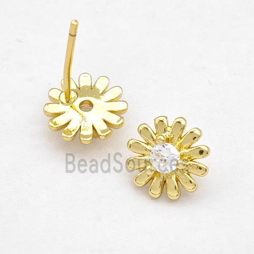 Copper Daisy Stud Earring Pave Zirconia Flower Gold Plated