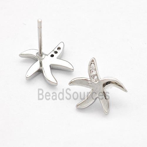 Copper Starfish Stud Earrings Pave Zirconia Platinum Plated