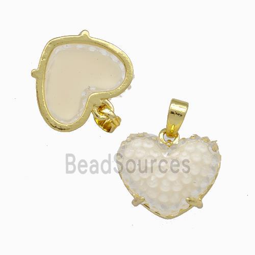 White Resin Heart Pendant Gold Plated