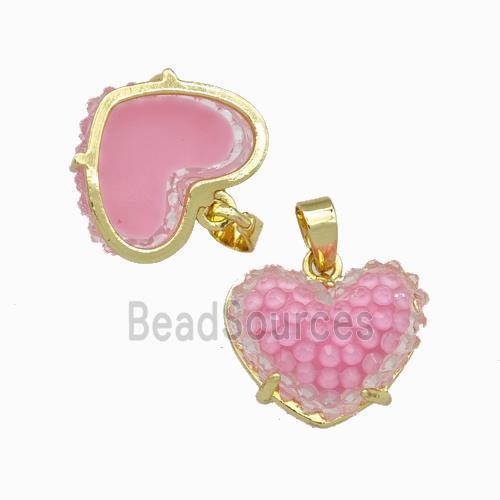 Pink Resin Heart Pendant Gold Plated