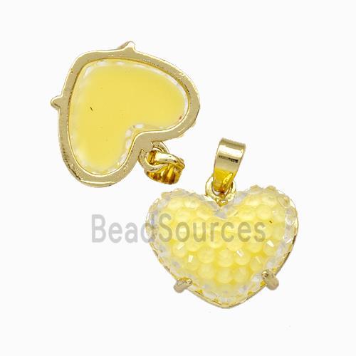 Yellow Resin Heart Pendant Gold Plated