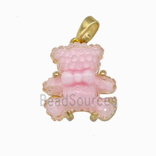 Lt.pink Resin Bear Pendant Gold Plated
