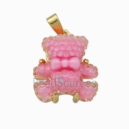 Pink Resin Bear Pendant Gold Plated