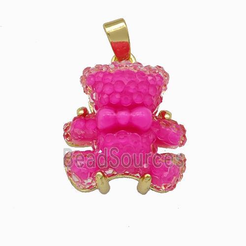 Hotpink Resin Bear Pendant Gold Plated