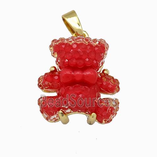 Red Resin Bear Pendant Gold Plated