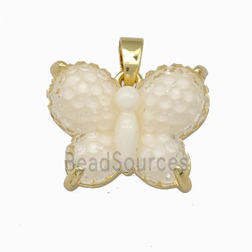 White Resin Butterfly Pendant Gold Plated