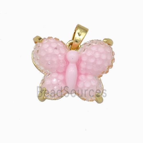 Pink Resin Butterfly Pendant Gold Plated