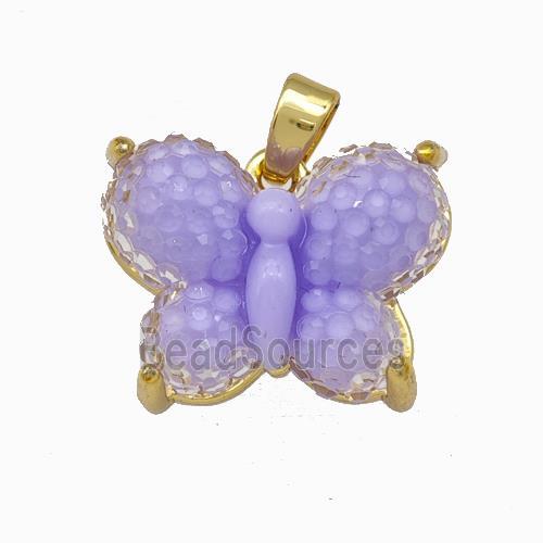 Lavender Resin Butterfly Pendant Gold Plated