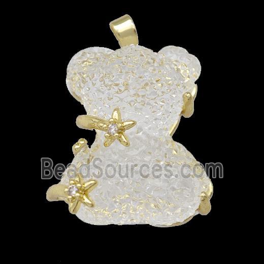 White Resin Bear Pendant Gold Plated