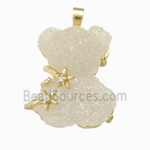 Beige Resin Bear Pendant Gold Plated