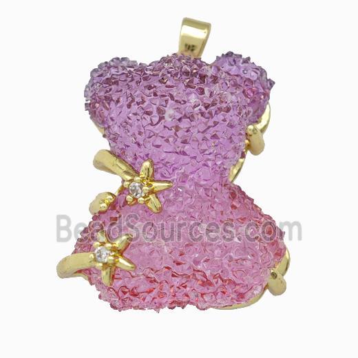 Multicolor Resin Bear Pendant Gold Plated