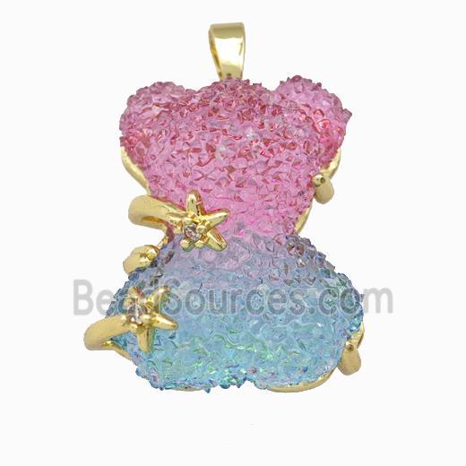 Multicolor Resin Bear Pendant Gold Plated