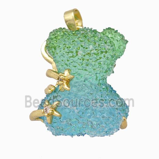 Multicolor Resin Bear Pendant Gold Plated