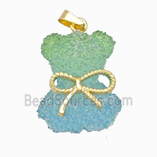 Multicolor Resin Bear Pendant Bow Gold Plated