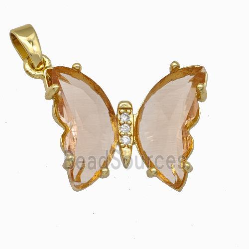 Champagne Chinese Crystal Glass Butterfly Pendant Gold Plated