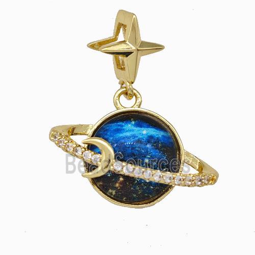 Copper Planet Pendant Pave Zirconia Gold Plated