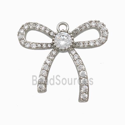 Copper Bowknot Pendant Pave Zirconia Platinum Plated