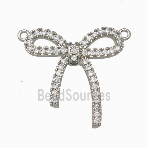 Copper Bowknot Pendant Pave Zirconia 2loops Platinum Plated