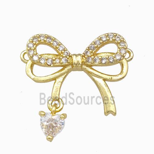 Copper Bowknot Pendant Pave Zirconia 2loops Gold Plated