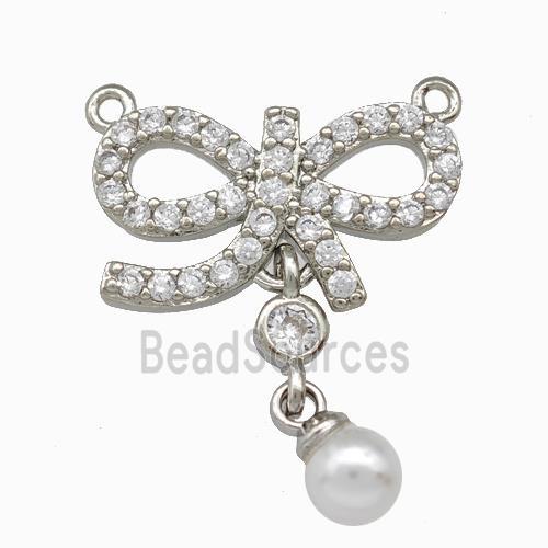 Copper Bowknot Pendant Pave Zirconia 2loops Platinum Plated