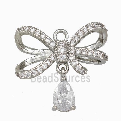 Copper Bowknot Pendant Pave Zirconia Platinum Plated