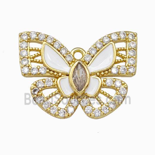 Copper Butterfly Pendant Pave Zirconia White Enamel Gold Plated