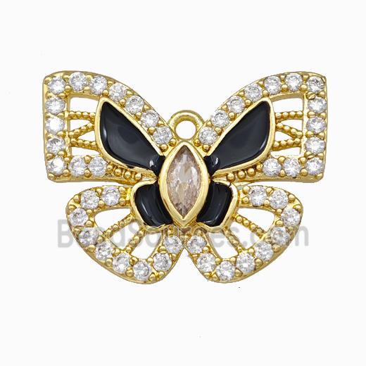 Copper Butterfly Pendant Pave Zirconia Black Enamel Gold Plated