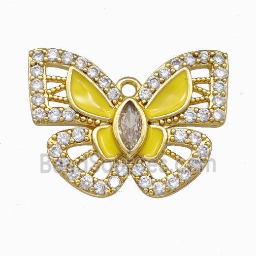 Copper Butterfly Pendant Pave Zirconia Yellow Enamel Gold Plated