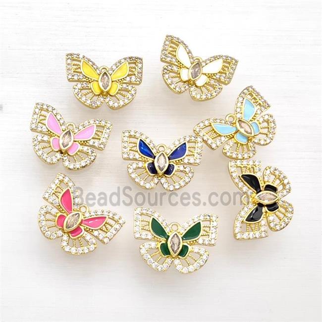 Copper Butterfly Pendant Pave Zirconia Enamel Gold Plated Mixed