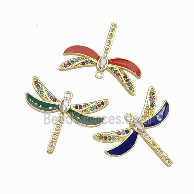 Copper Dragonfly Pendant Pave Zirconia Enamel Gold Plated Mixed