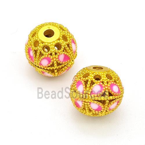 Copper Round Beads Painted Hollow Gold Plated