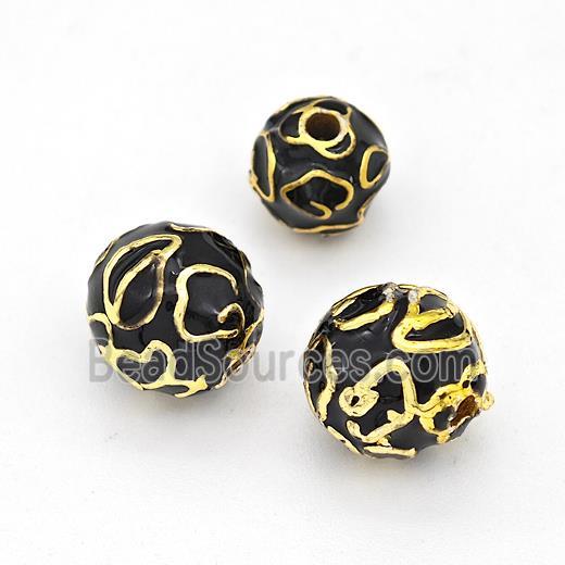 Copper Round Beads Black Enamel Gold Plated