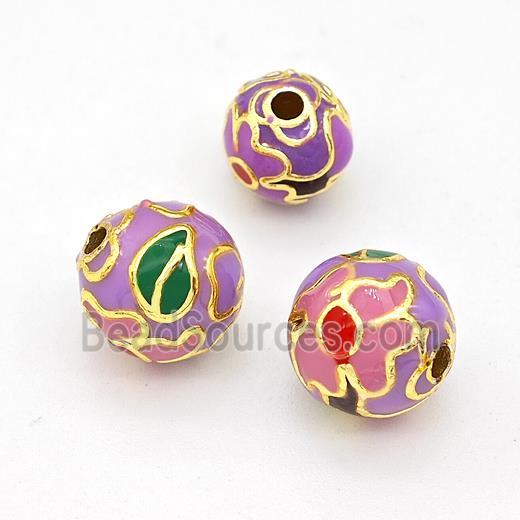 Copper Round Beads Multicolor Enamel Gold Plated