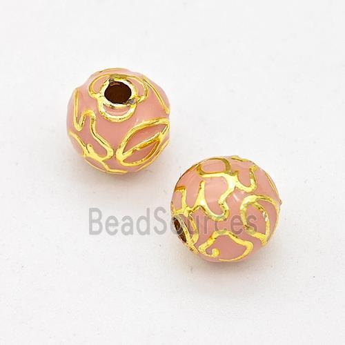 Copper Round Beads Pink Enamel Gold Plated