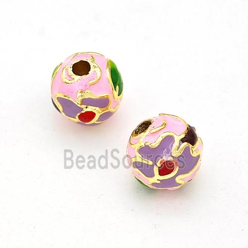 Copper Round Beads Multicolor Enamel Gold Plated