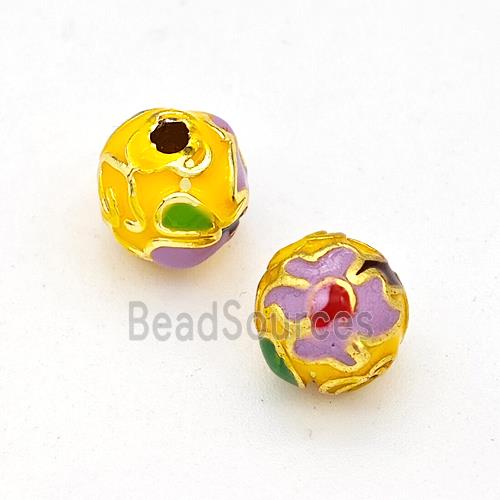 Copper Round Beads Multicolor Enamel Gold Plated