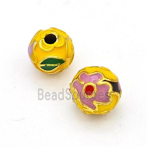 Copper Round Beads Multicolor Enamel Gold Plated