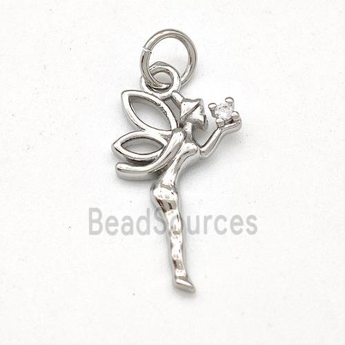 Copper Fairy Pendant Pave Zirconia Platinum Plated
