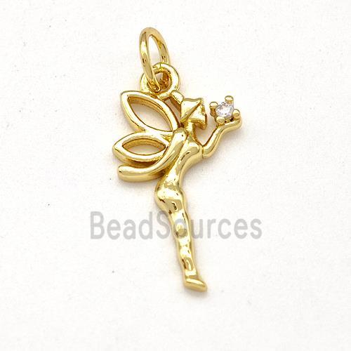 Copper Fairy Pendant Pave Zirconia Gold Plated