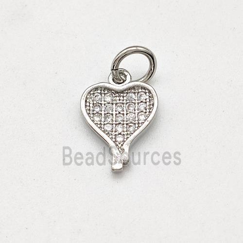 Copper Heart Pendant Pave Zirconia Platinum Plated