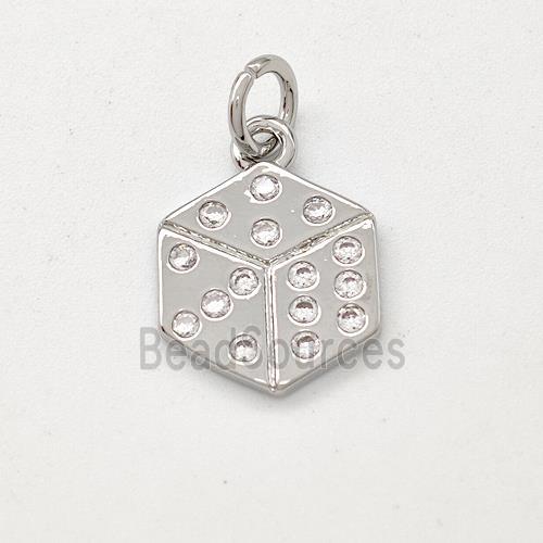 Copper Hexagon Pendant Micro Pave Zirconia Dice Platinum Plated