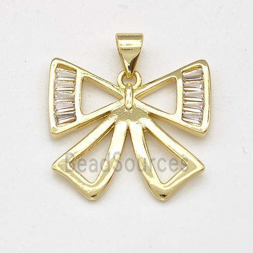 Copper Bow Pendant Pave Zirconia Gold Plated