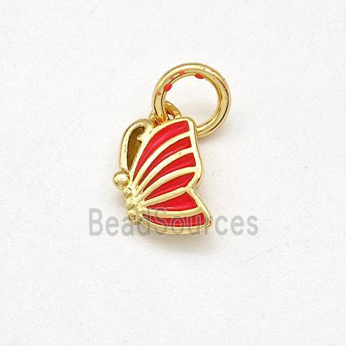 Copper Butterfly Pendant Red Enamel Gold Plated