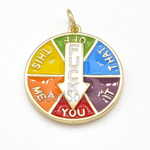 Lucky Wheel Fixed Pin Arrows Copper Pendant Multicolor Enamel Gold Plated