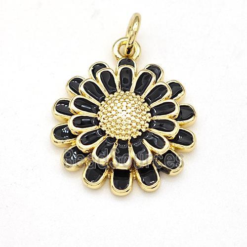 Copper Sunflower Pendant Black Enamel Gold Plated