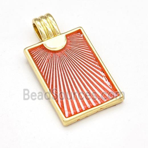 Copper Sun Ray Pendant Red Painted Rectangle Gold Plated