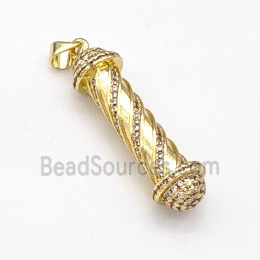 Barber Pole Charms Copper Stick Pendant Pave Zirconia Gold Plated