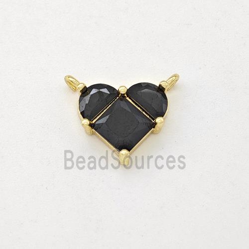 Copper Heart Pendant Pave Black Zirconia 2loops Gold Plated