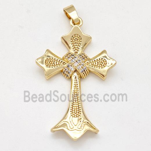 Copper Cross Pendant Pave Zirconia Gold Plated